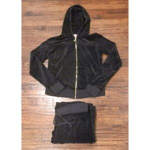 Juicy Couture Black Track Suit Top Bottom Set Women's Size L/XL READ